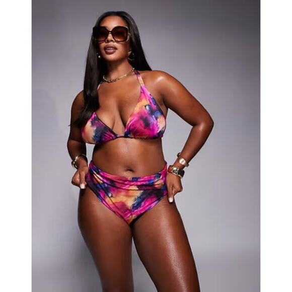 Pink Bikini Top Abstract Print Curve Arina High Apex - Picture 1 of 3